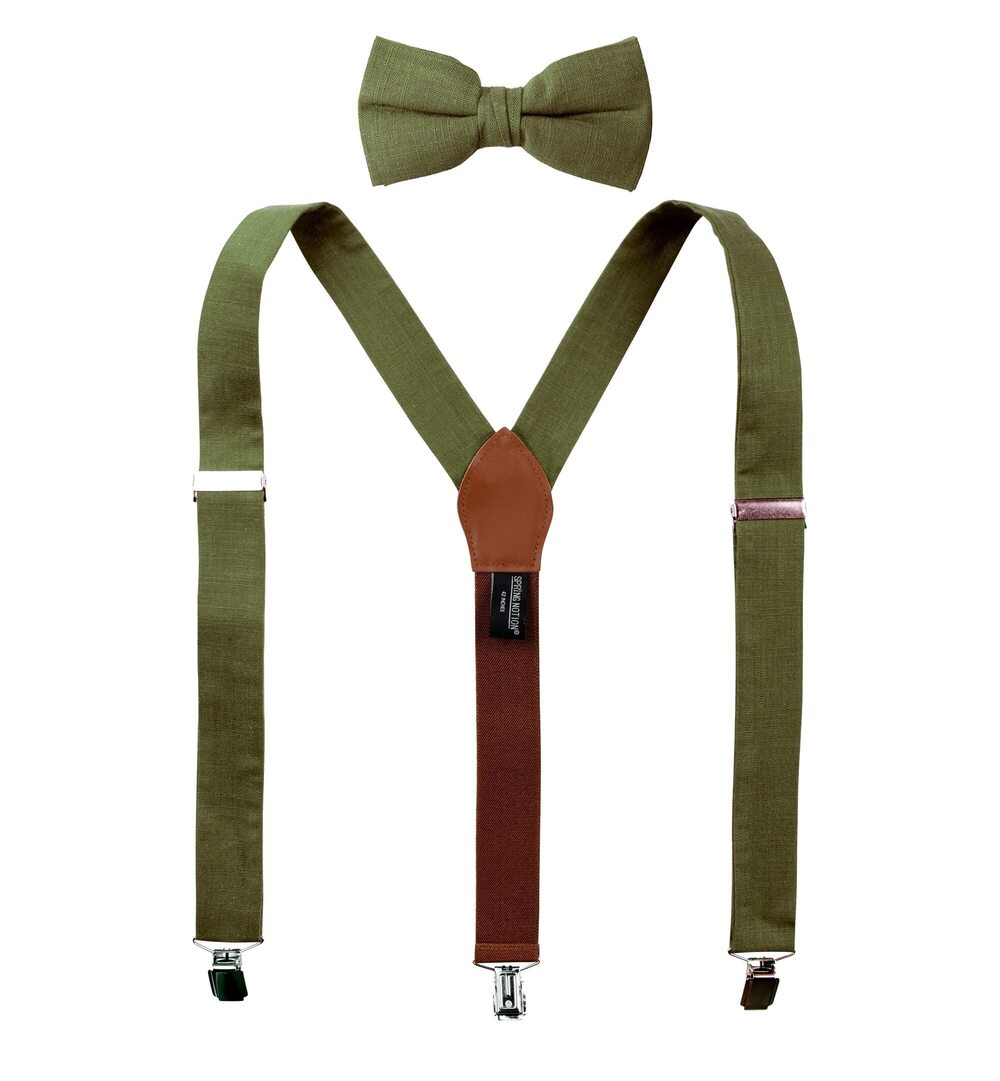8930 ' Linen Blend Suspenders and Bow Tie Set for Groomsmen Wedding, Olive